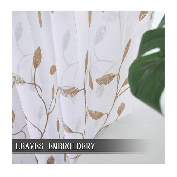 NEW 2 Leaf Embroidered Curtains Cafe Tiers 30" W x 24" L - Picture 2 of 7